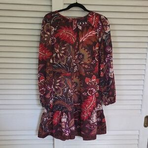 LOFT Paisley Long Sleeve Dress - Red and Brown